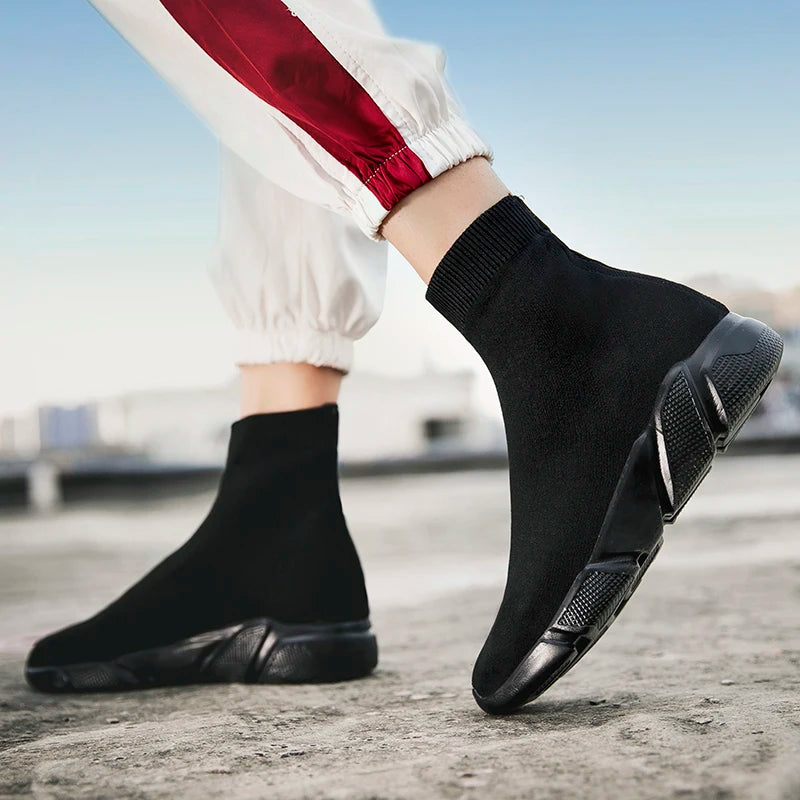 2025 Spring Sneakers For Men Black Slip-On Non leather Casual Shoes High Top Laceless Footwear Light Sock Shoes Fashion Unisex