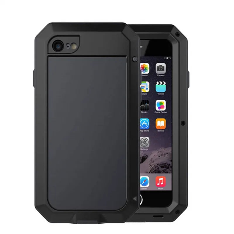 Luxury Shockproof Doom Armor Waterproof Metal Phone Cases For iPhone X XR XS Max 8 7 6 6s Plus 5 5s 5C SE Case Screen Glass Film
