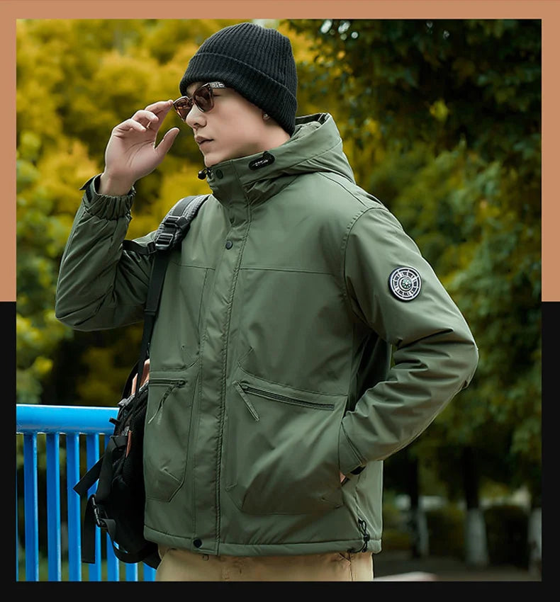 Winter Jacket Men Outwear Fleece Liner Warm Hooded Men multi-pocket Cargo Jacket Men Windproof Casual Hiking Coat Male Clothing