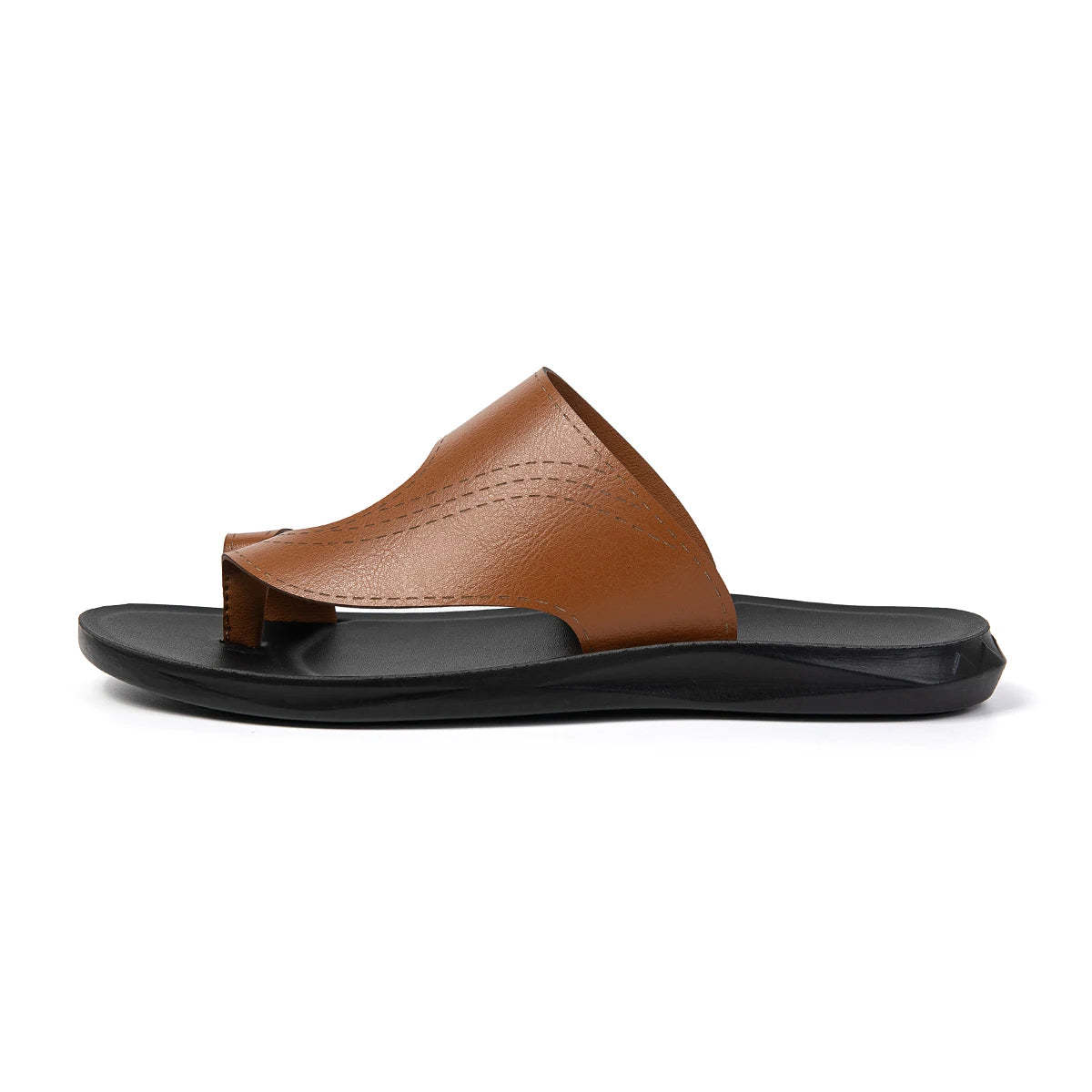 Summer Sandals High Quality Leather Men Bare Toe Slippers Men Shoes Slip on Casual Shoes Outdoor Mens Slides Comfy Beach Sandals