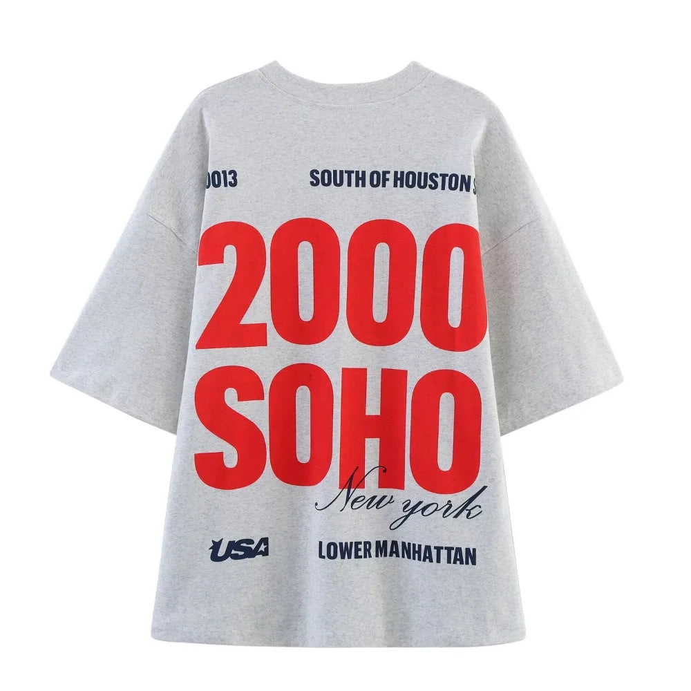 Aesthetic Oversized Text Print T-shirts for Women Casual O-Neck Tees with Contrasting Text Fashion Comfy Short Sleeves T-shirts