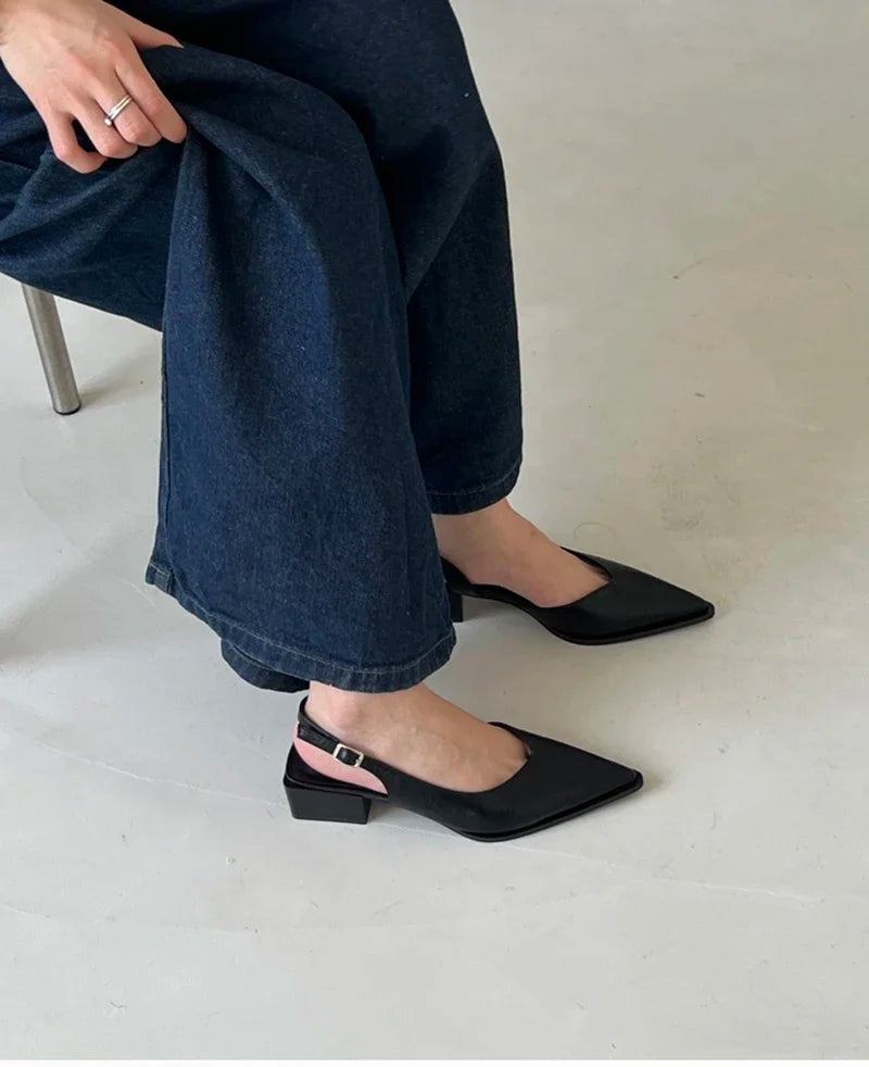 Summer Women's Cover Toe Sandals Elegant Shallow Slip On Shoes Comfort Low Heel Dress Street Style Shoes woman heeled sandals