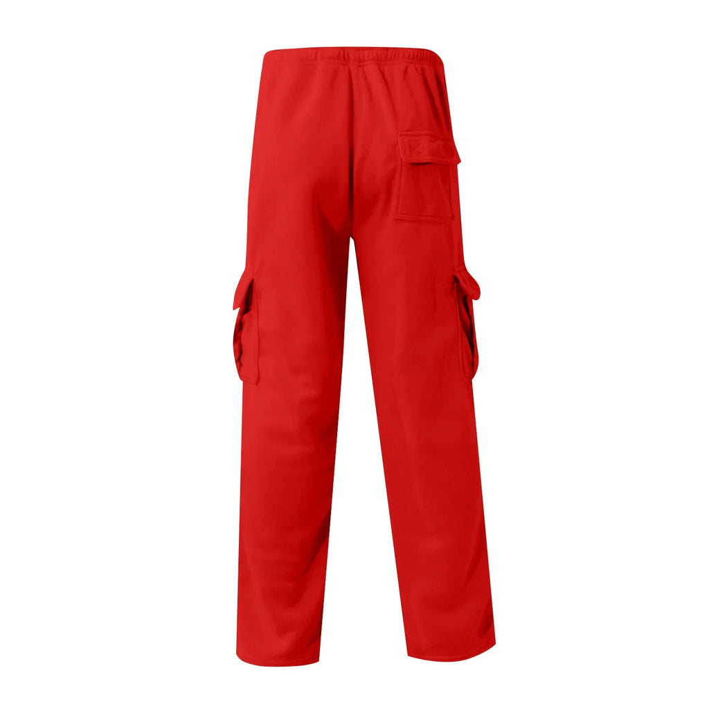 Men'S Cargo Pants Rope Loosening Waist Solid Color Pocket Trousers Comfortable Loose Sports Trousers Casual Wide Leg Pants