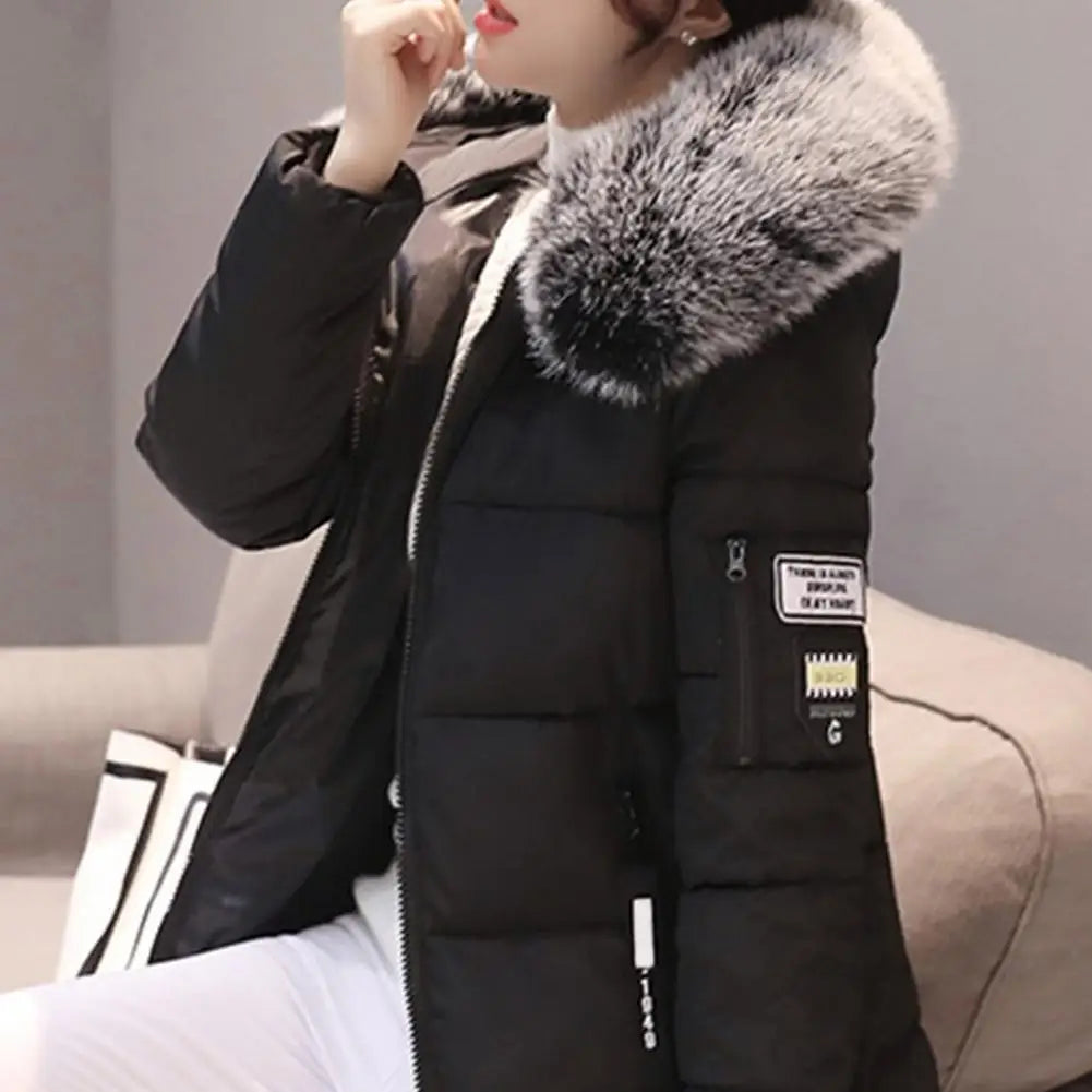 2024 New Winter Coat Women's Jacket Fur Neckline Long Basic Coats Thick Jackets Cotton Padded Outerwear Parkas Female Clothes