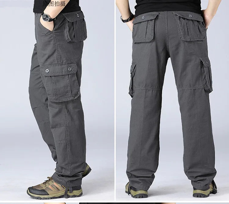 Tactical Cargo Pants Men Military Work Overalls Loose Straight Long Trousers Multi-Pocket Baggy Casual Cotton Army Slacks Pants