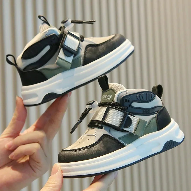 Kid Sneakers 2025 Spring Autumn Boys Causal High Top Sneakers Girls School Versatile Children's Chunky Basketball Shoes Non-slip