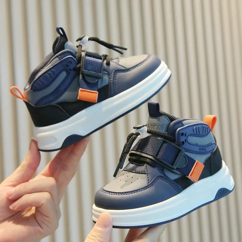 Kid Sneakers 2025 Spring Autumn Boys Causal High Top Sneakers Girls School Versatile Children's Chunky Basketball Shoes Non-slip