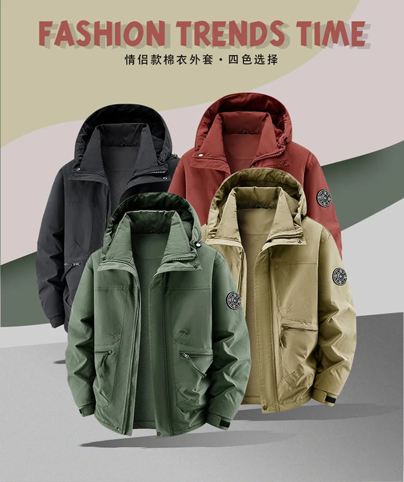 Winter Jacket Men Outwear Fleece Liner Warm Hooded Men multi-pocket Cargo Jacket Men Windproof Casual Hiking Coat Male Clothing