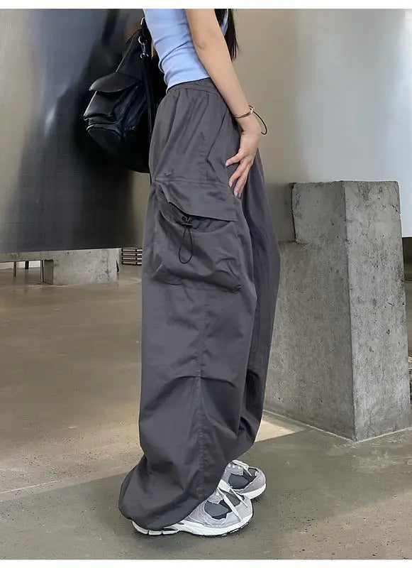 2025 Cargo Pants Women Retro Workwear Casual Baggy Straight Trousers Fashion Wide Leg Pockets Joggers Trousers Y2k Streetwear