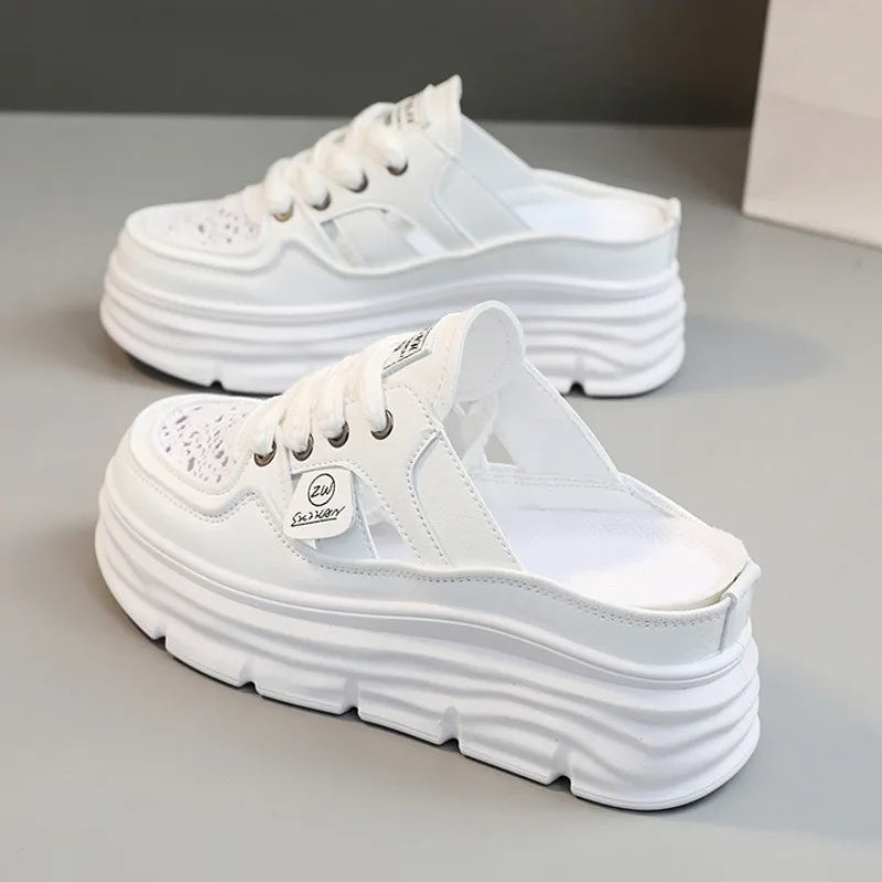 Summer New Women's Sandals Fashion Breathable Increase Baotou Semi-slippers Women Small White Shoe Sexy Dress Sandals Zapatillas