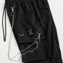 Black Cargo Pants for Women Techwear Female Goth Joggers with Chain Casual Trousers Hip Hop Sweaatpants Loose Street Rock Style