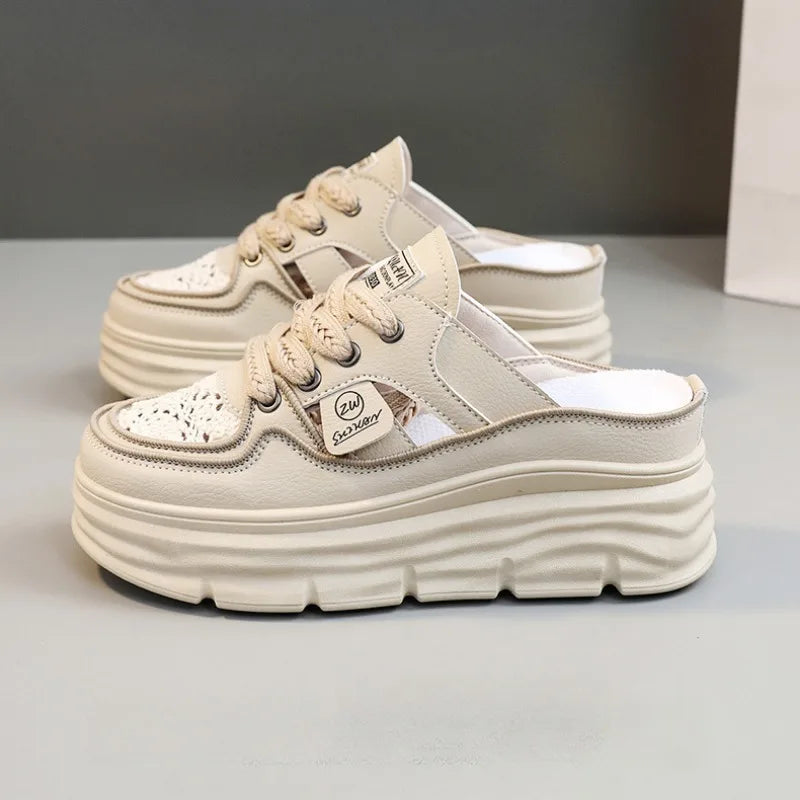 Summer New Women's Sandals Fashion Breathable Increase Baotou Semi-slippers Women Small White Shoe Sexy Dress Sandals Zapatillas