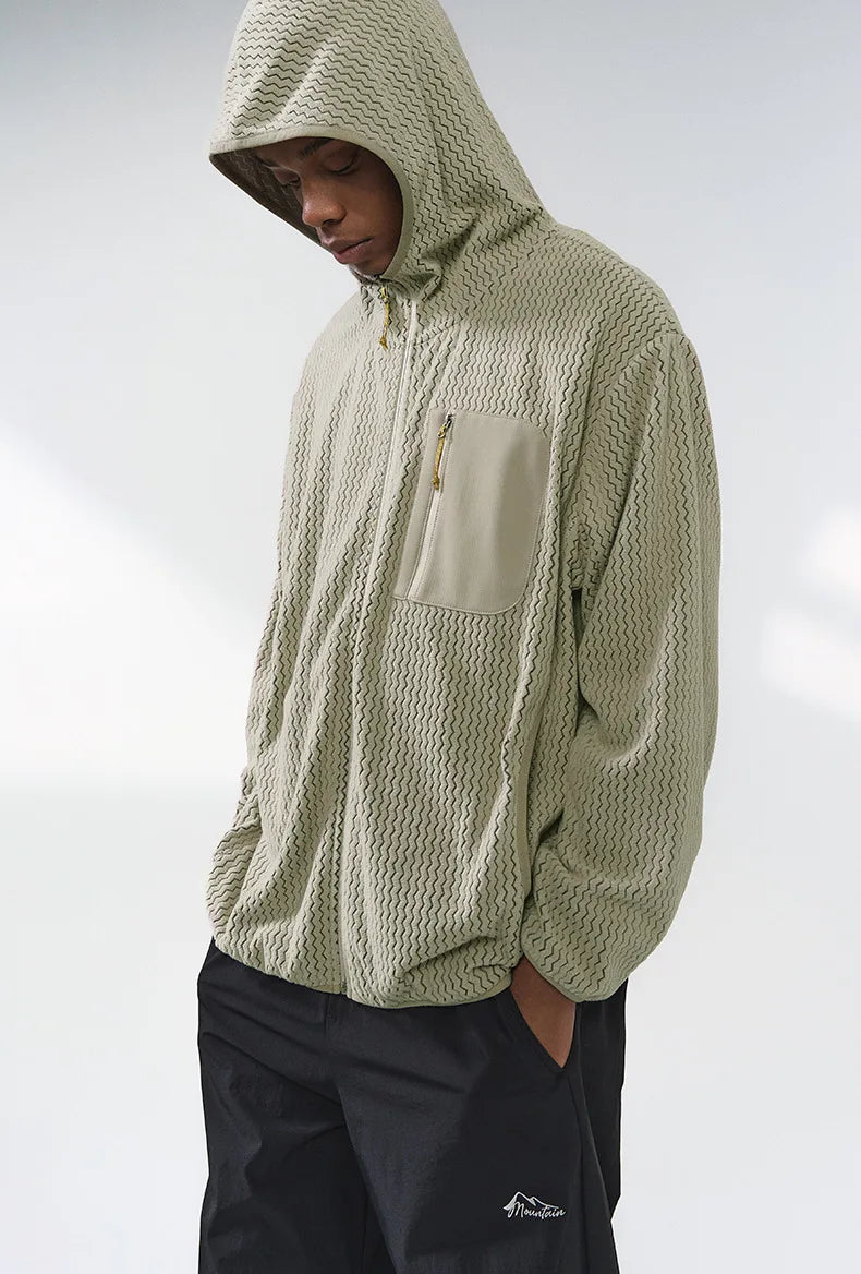 Winter Outdoor Windproof Wavy - Patterned Stand - Collar Zip - Up Jacket Unisex Loose-fitting Casual Warm Windproof Jacket.