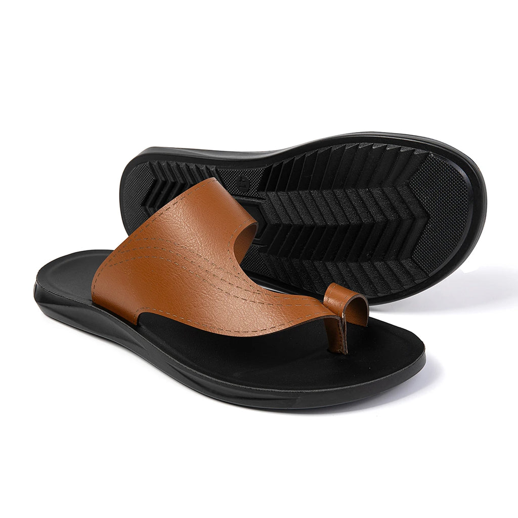 Summer Sandals High Quality Leather Men Bare Toe Slippers Men Shoes Slip on Casual Shoes Outdoor Mens Slides Comfy Beach Sandals