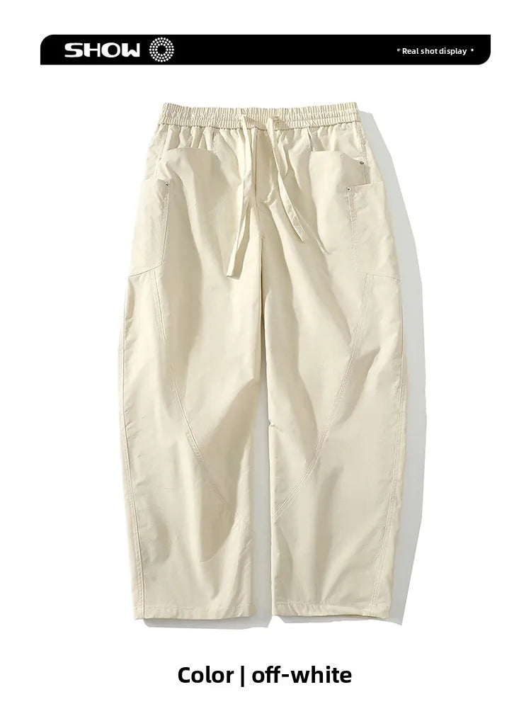 Men's Spring Summer Fashion Cargo Pants with Elastic Solid Color Multi-Pocket Long Pants Suitable for Outdoor Sports and Leisure