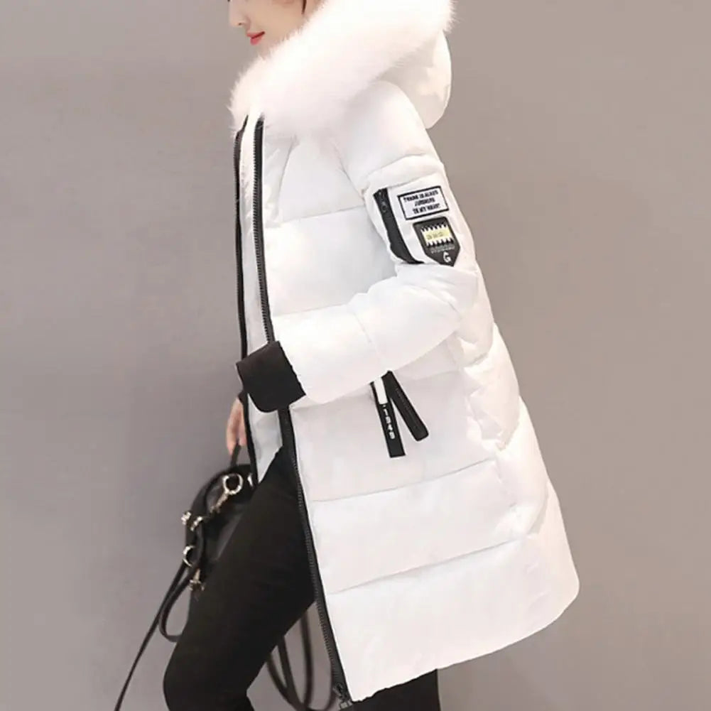 2024 New Winter Coat Women's Jacket Fur Neckline Long Basic Coats Thick Jackets Cotton Padded Outerwear Parkas Female Clothes