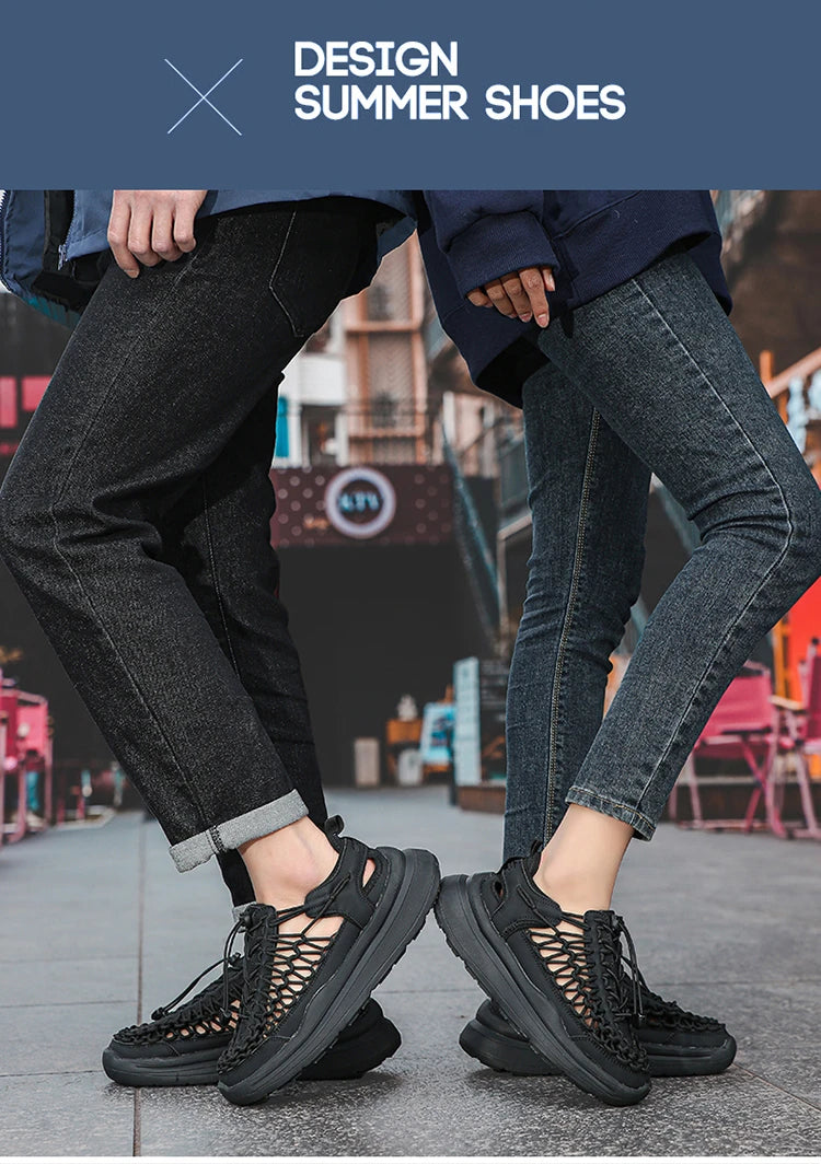 Summer Men Sandals Fashion Handmade Weaving Design Beach Sandals Breathable Casual Flat Sandals Outdoor Couples Sandals Size