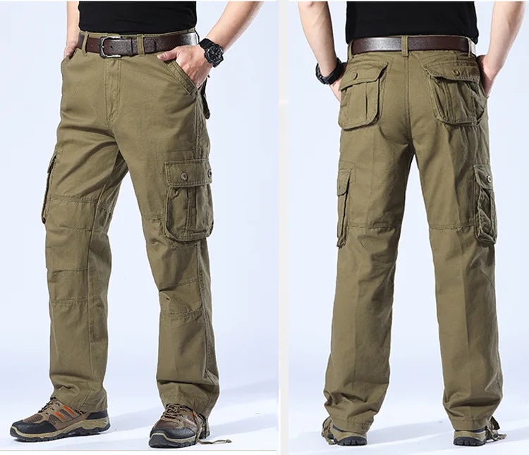 Tactical Cargo Pants Men Military Work Overalls Loose Straight Long Trousers Multi-Pocket Baggy Casual Cotton Army Slacks Pants