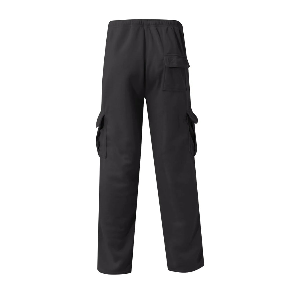 Men'S Cargo Pants Rope Loosening Waist Solid Color Pocket Trousers Comfortable Loose Sports Trousers Casual Wide Leg Pants
