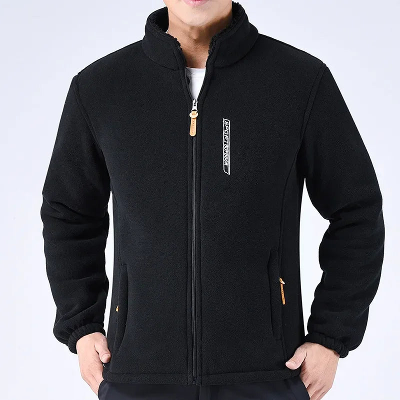 Winter Thicken Polar Fleece Jacket Warmth Windproof Full Zip Up Coat Multiple Zipper Pockets Outdoors Plus Size Jackets Outwear