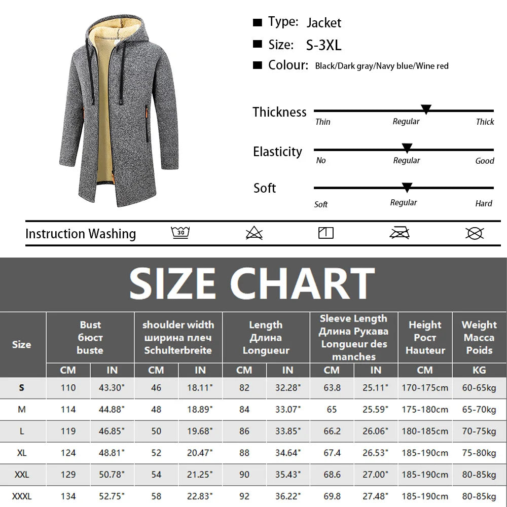 Winter Men's Thickened Jacket Hoodies Long Sleeve Sweatshirts Outdoor Warm Zipper Cardigan Streetwear Mens Oversize Jacket Coat
