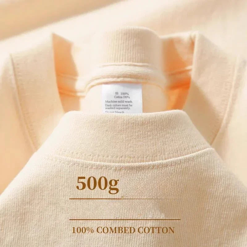 500grams T Shirts Oversized Loose Heavy Weight Cotton Solid Drop Shoulder Short Sleeve T-shirt Men for Summer