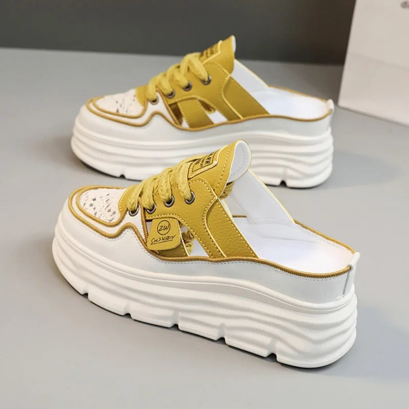 Summer New Women's Sandals Fashion Breathable Increase Baotou Semi-slippers Women Small White Shoe Sexy Dress Sandals Zapatillas