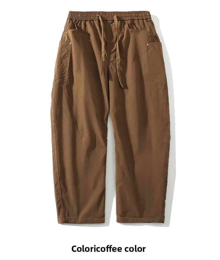 Men's Spring Summer Fashion Cargo Pants with Elastic Solid Color Multi-Pocket Long Pants Suitable for Outdoor Sports and Leisure