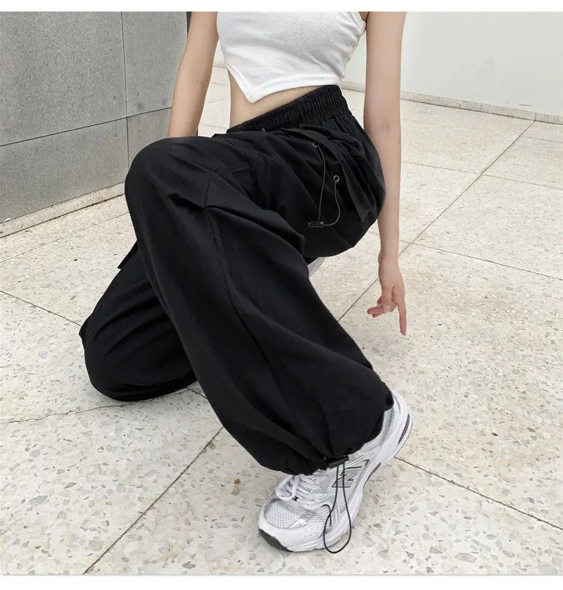 2025 Cargo Pants Women Retro Workwear Casual Baggy Straight Trousers Fashion Wide Leg Pockets Joggers Trousers Y2k Streetwear