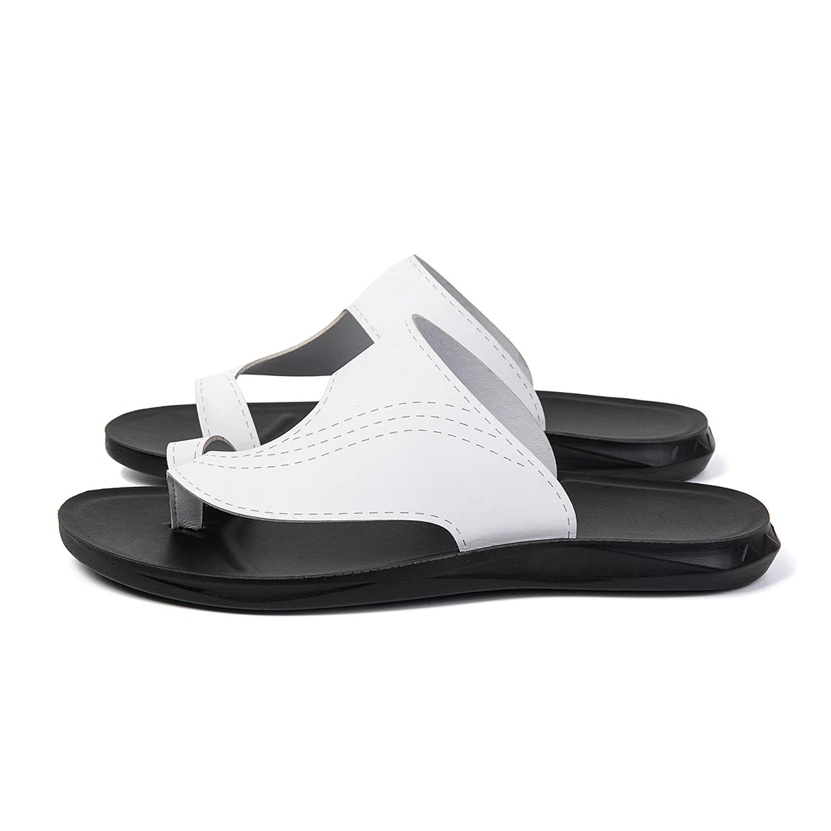 Summer Sandals High Quality Leather Men Bare Toe Slippers Men Shoes Slip on Casual Shoes Outdoor Mens Slides Comfy Beach Sandals