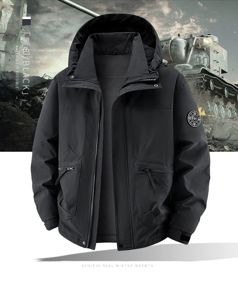 Winter Jacket Men Outwear Fleece Liner Warm Hooded Men multi-pocket Cargo Jacket Men Windproof Casual Hiking Coat Male Clothing