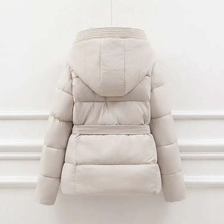 2026 New Winter Jacket Women Warm Parkas Long Sleeve Tops Casual Cotton Padded Jackets Belt Black Brown Hooded Outwear Female