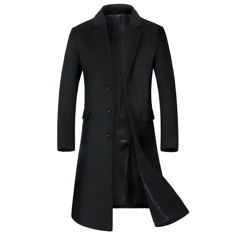Winter Jacket Men Fashion Business Slim-fit British Style Solid Color Outdoor Cold Casual Trend Thickened Tweed Coat