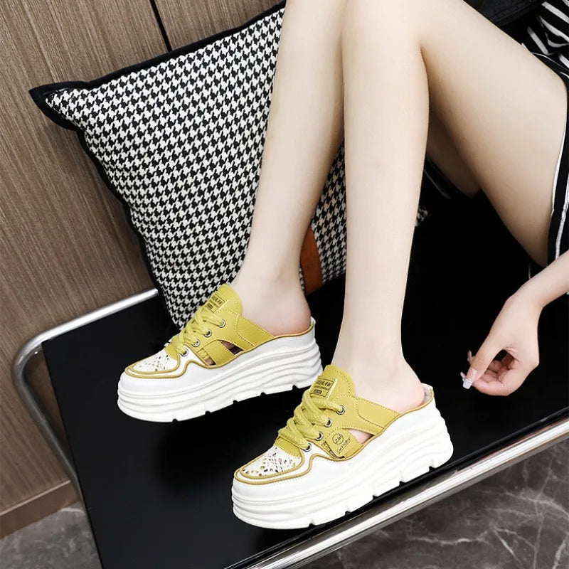 Summer New Women's Sandals Fashion Breathable Increase Baotou Semi-slippers Women Small White Shoe Sexy Dress Sandals Zapatillas