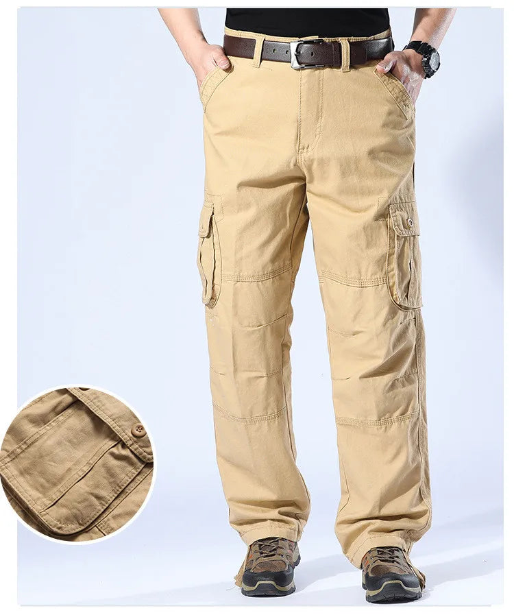 Tactical Cargo Pants Men Military Work Overalls Loose Straight Long Trousers Multi-Pocket Baggy Casual Cotton Army Slacks Pants