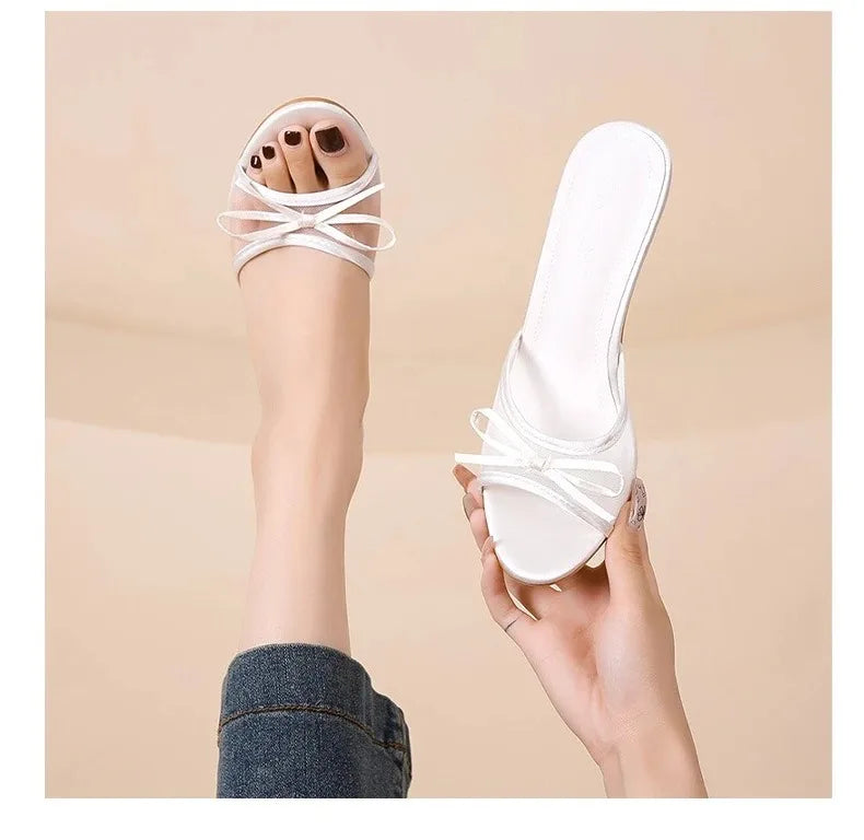 Summer Women's Sandals Elegant Women High Heels Fashion High Quality Butterfly-Knot Open Toe Slippers Brand Designer Women Pumps