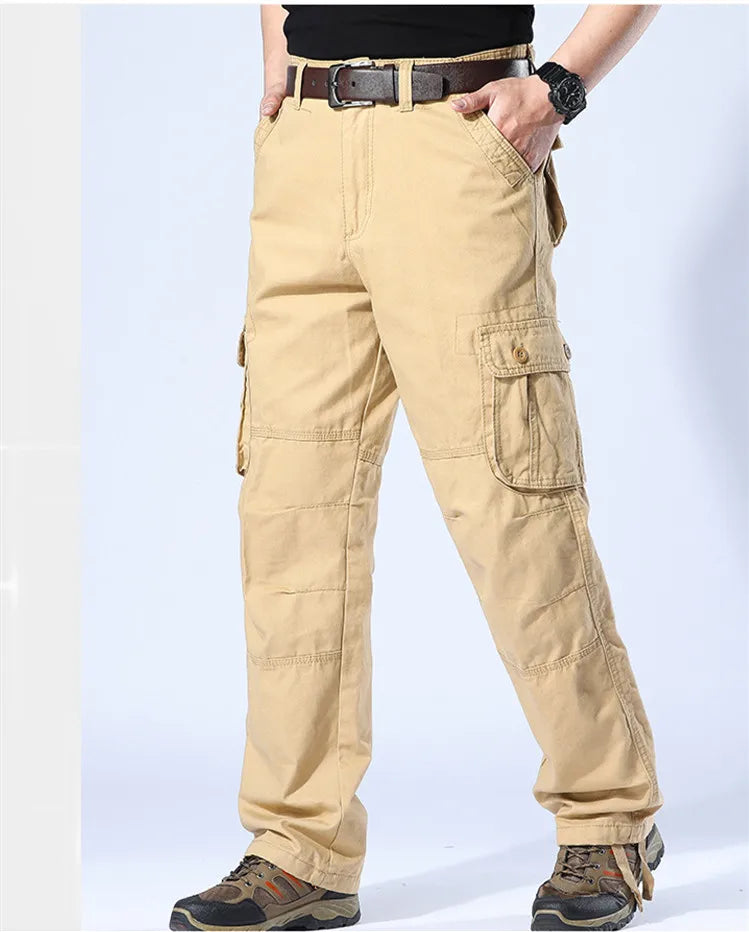 Tactical Cargo Pants Men Military Work Overalls Loose Straight Long Trousers Multi-Pocket Baggy Casual Cotton Army Slacks Pants