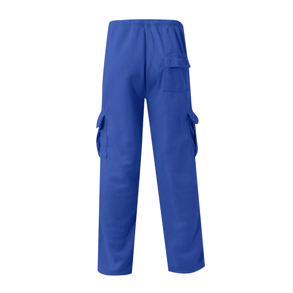 Men'S Cargo Pants Rope Loosening Waist Solid Color Pocket Trousers Comfortable Loose Sports Trousers Casual Wide Leg Pants