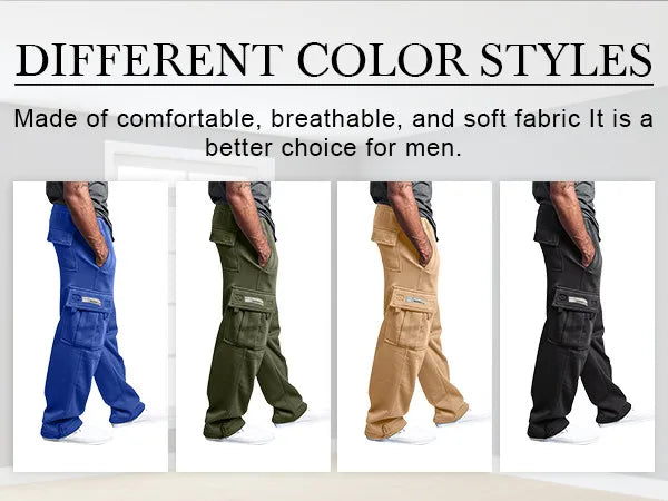 Men'S Cargo Pants Rope Loosening Waist Solid Color Pocket Trousers Comfortable Loose Sports Trousers Casual Wide Leg Pants