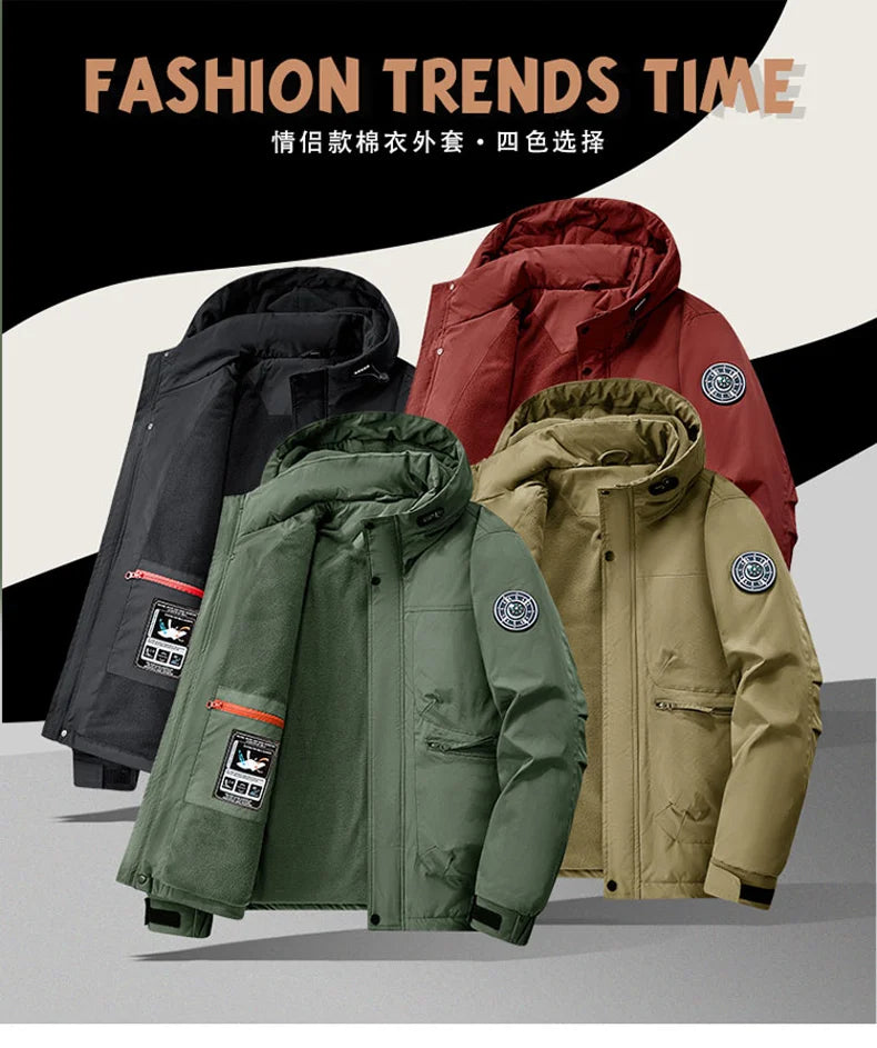 Winter Jacket Men Outwear Fleece Liner Warm Hooded Men multi-pocket Cargo Jacket Men Windproof Casual Hiking Coat Male Clothing