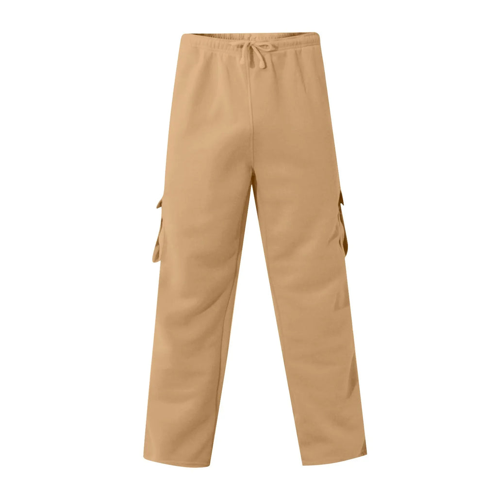 Men'S Cargo Pants Rope Loosening Waist Solid Color Pocket Trousers Comfortable Loose Sports Trousers Casual Wide Leg Pants