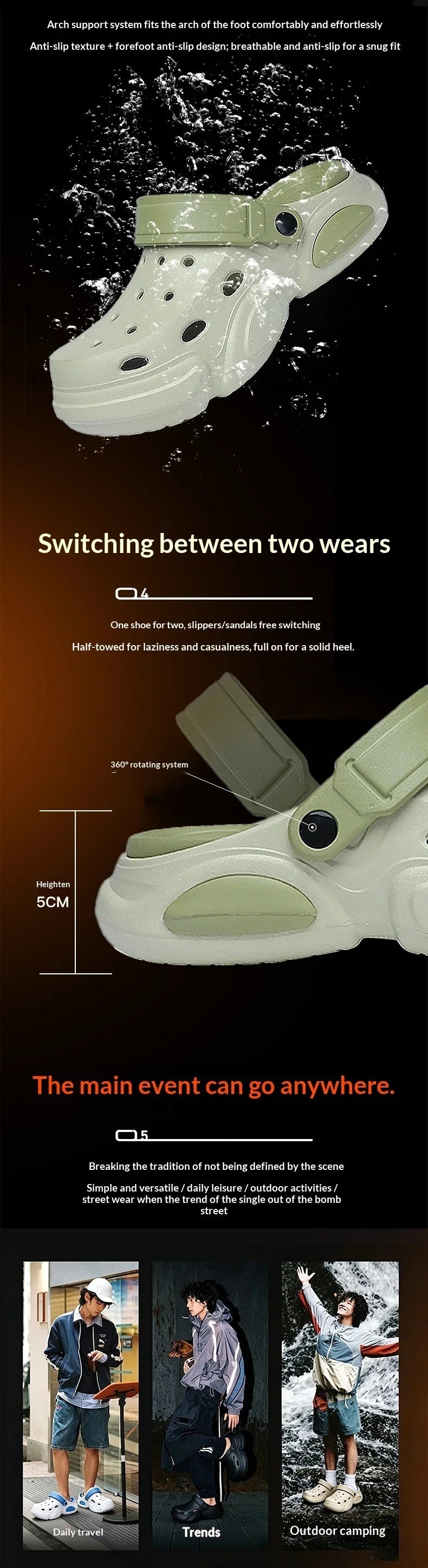 Summer Men's Thick-Soled Non-Slip Breathable Toe-Cap Sandals Casual Beach Slippers