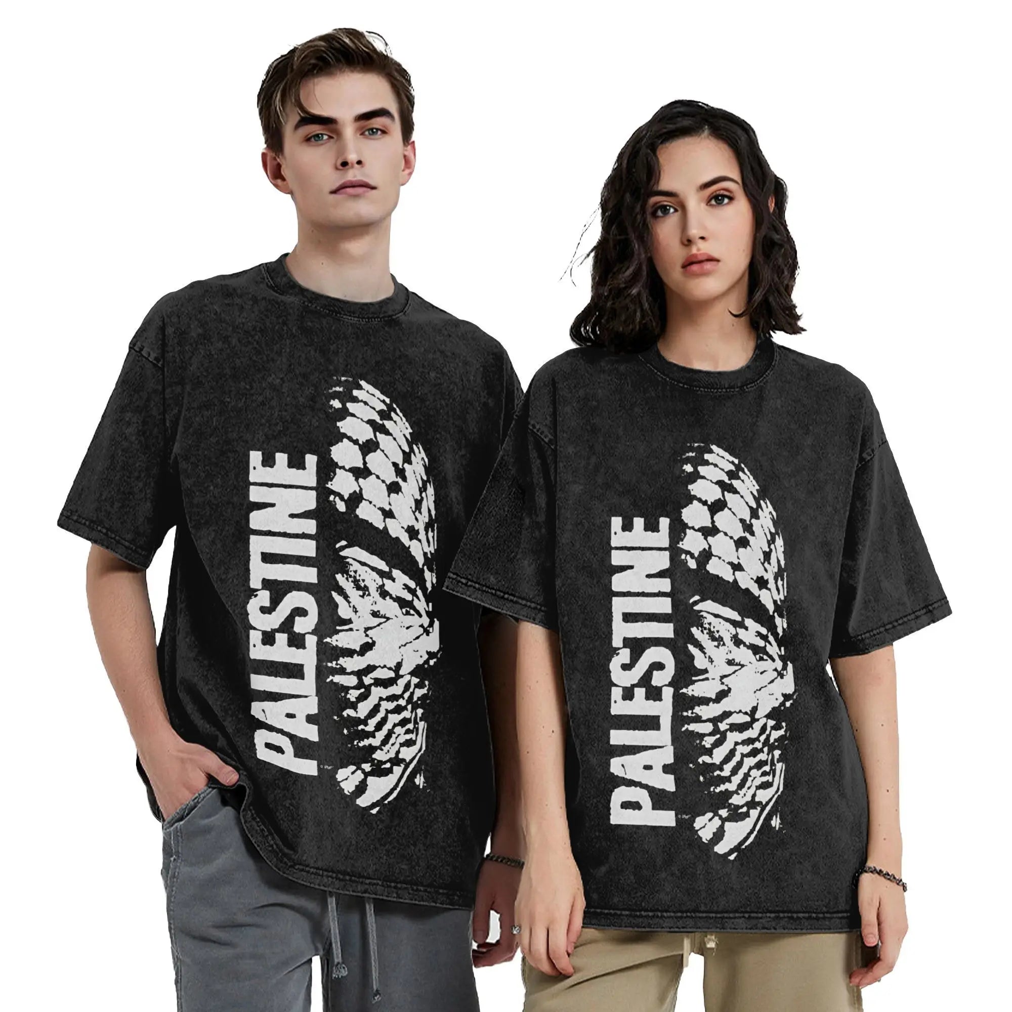 Oversized Washed T-Shirt Palestine Map  Cotton T Shirts  Novelty Tee Shirt for Men Summer Y2K Fun Print Clothing
