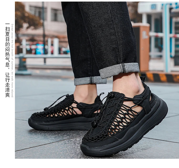 Summer Men Sandals Fashion Handmade Weaving Design Beach Sandals Breathable Casual Flat Sandals Outdoor Couples Sandals Size