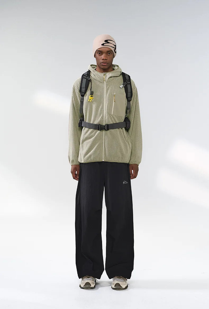 Winter Outdoor Windproof Wavy - Patterned Stand - Collar Zip - Up Jacket Unisex Loose-fitting Casual Warm Windproof Jacket.