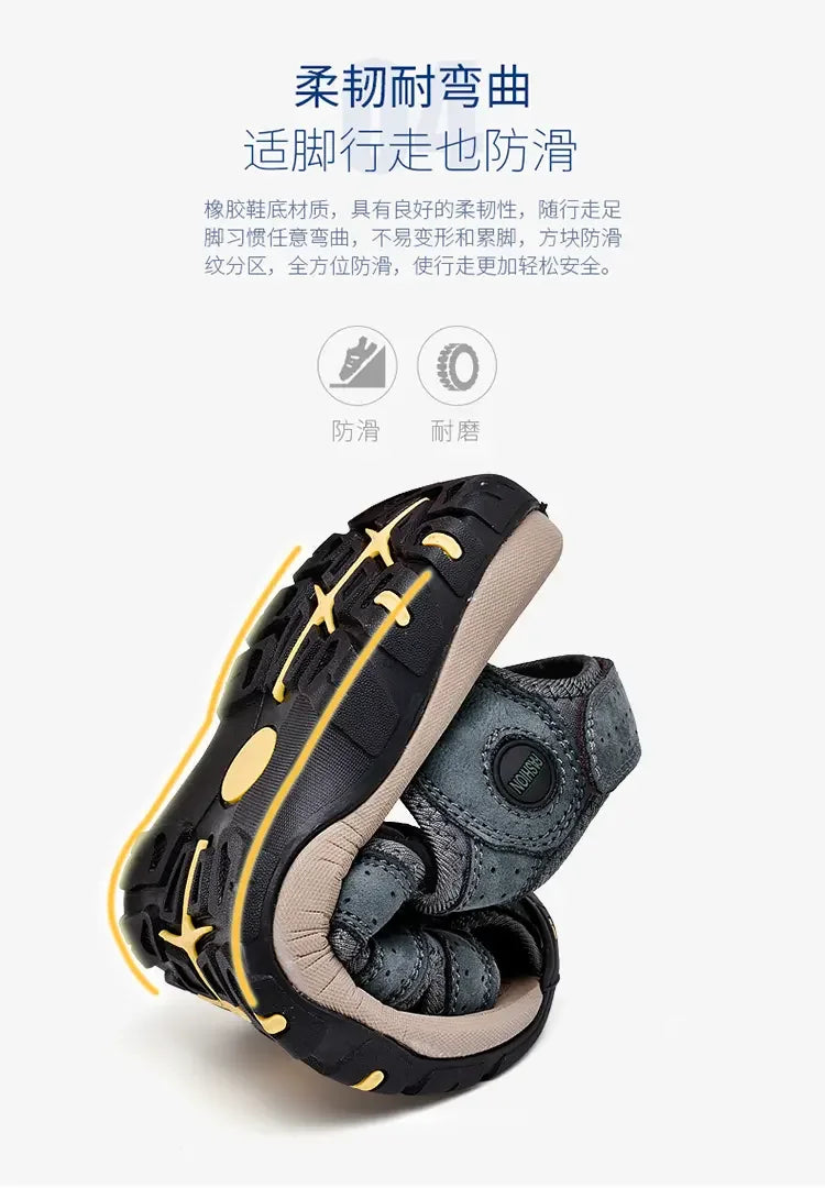 Summer Sandals Men's Baotou Beach Shoes Soft Soled Leather Anti Slip Outdoor Hollow Breathable Daily Casual Men's Shoes Slippers