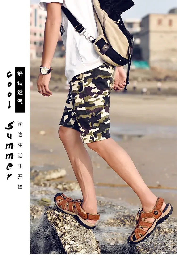 Summer Sandals Men's Baotou Beach Shoes Soft Soled Leather Anti Slip Outdoor Hollow Breathable Daily Casual Men's Shoes Slippers