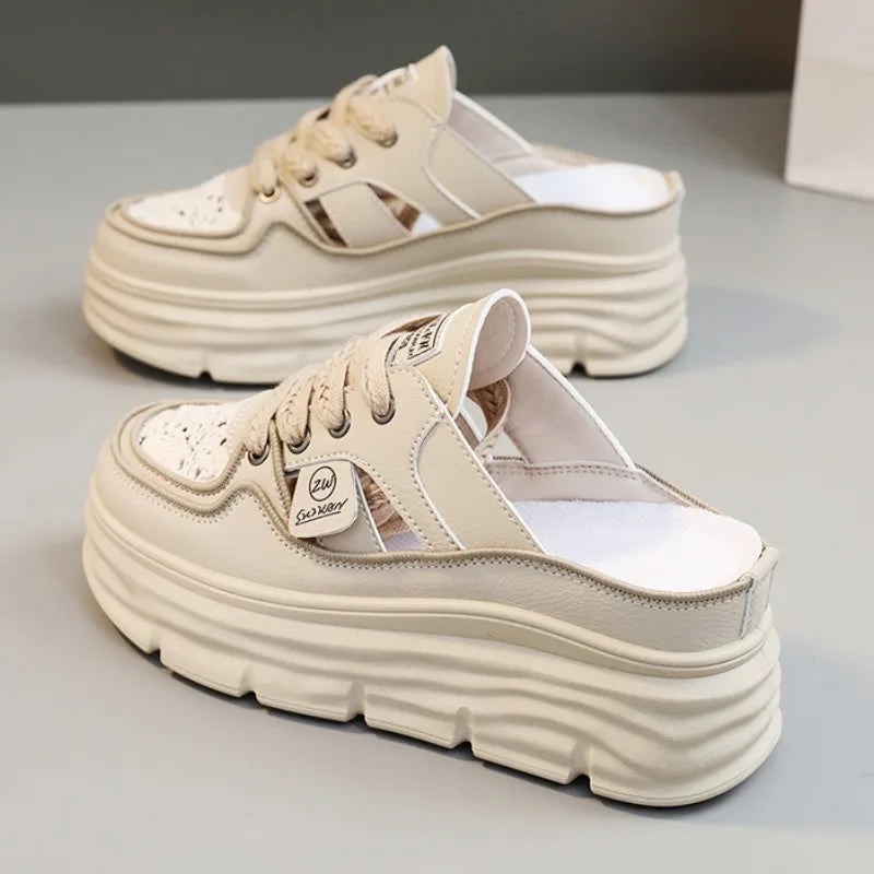 Summer New Women's Sandals Fashion Breathable Increase Baotou Semi-slippers Women Small White Shoe Sexy Dress Sandals Zapatillas