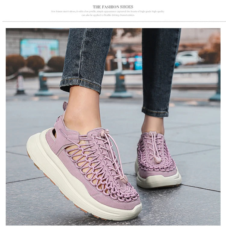 Summer Men Sandals Fashion Handmade Weaving Design Beach Sandals Breathable Casual Flat Sandals Outdoor Couples Sandals Size