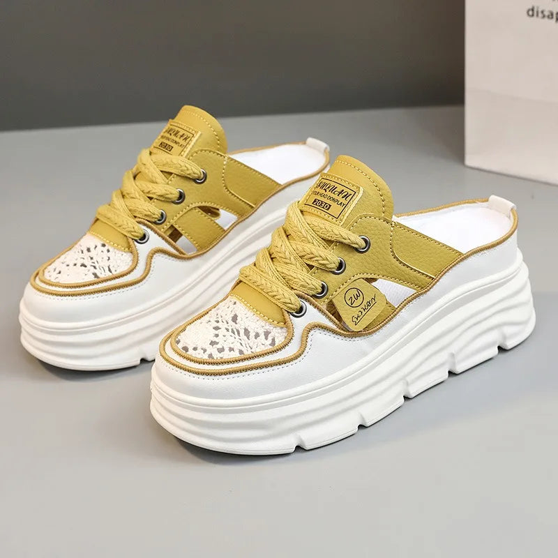 Summer New Women's Sandals Fashion Breathable Increase Baotou Semi-slippers Women Small White Shoe Sexy Dress Sandals Zapatillas